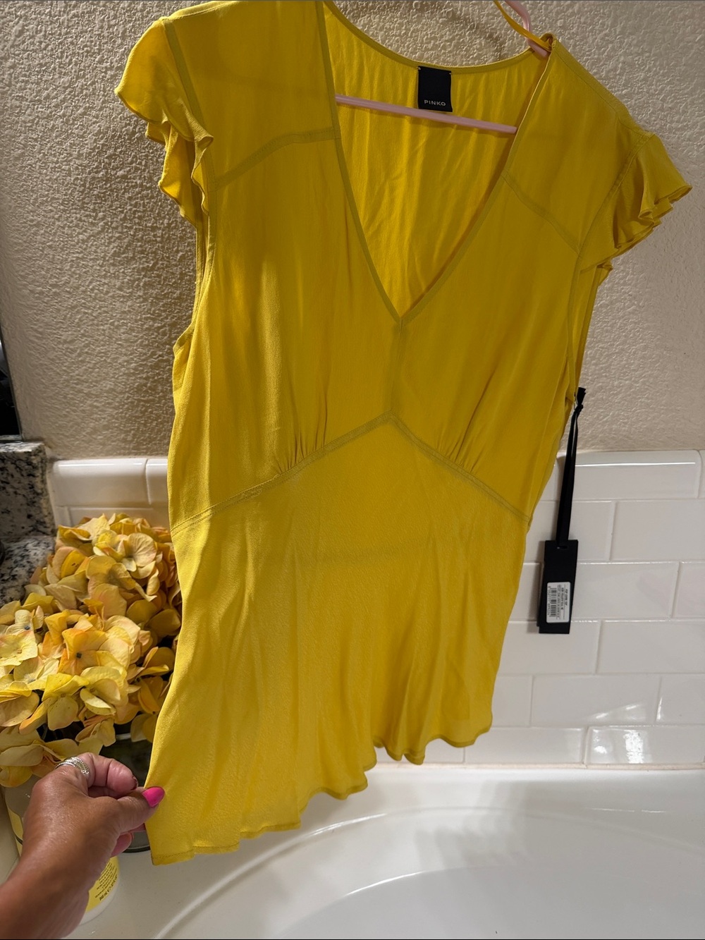 Pinko Blouse. Popcorn Top in Yellow. NEW with tags .
